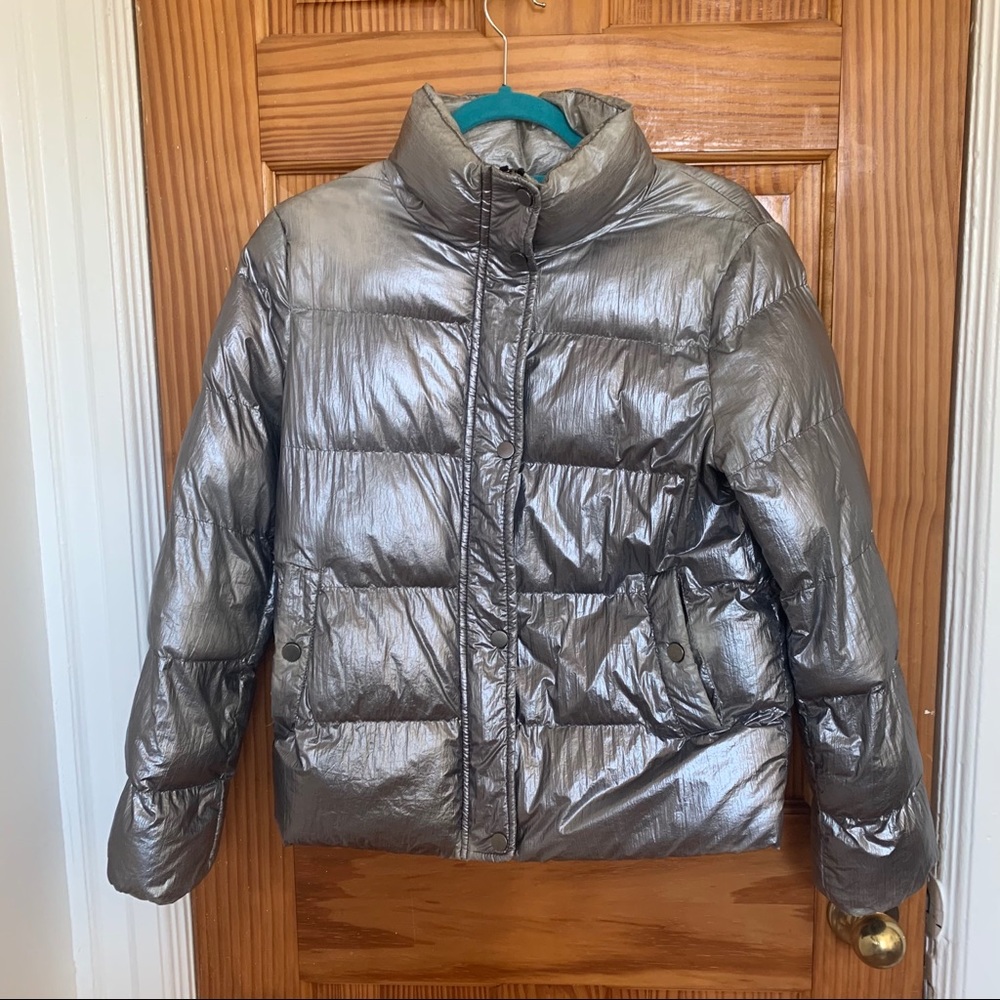 Who What Wear Boxy Metallic Puffer Jacket Silver - Picture 2 of 6